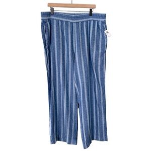 NWT Old Navy Linen High Rise Wide Leg Pants‎ Blue White Stripes Women’s Size XL